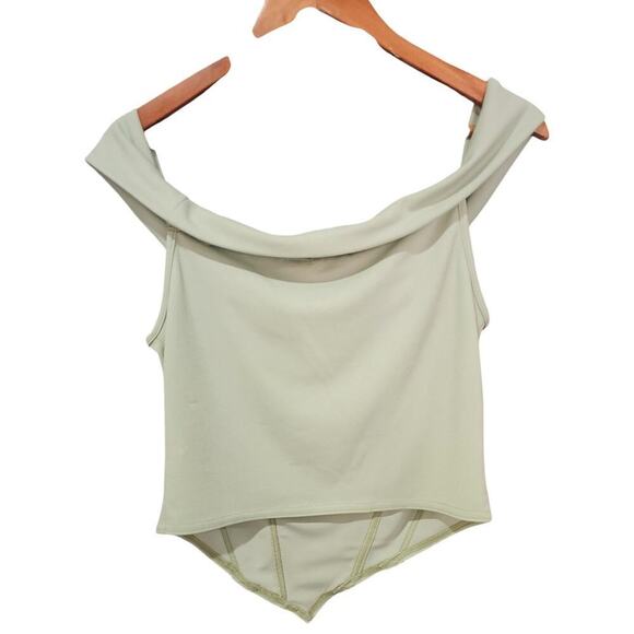 Boohoo Plus Bardot Dip Hem Corset Sage Size 12 NWT - Picture 5 of 7